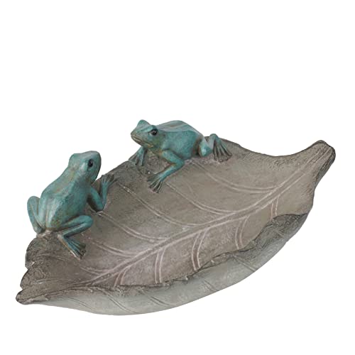 Bird-Feeder Wild Bird-Bath Bowl Outdoors - Garden Decor Polyresin Frogs on Leaf Bird Bath for Yard 12 x 7.25 x 3.5 inch-Newman House Studio