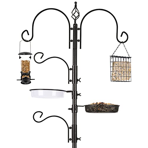 Bird Feeding Station Kit Bird Feeder Pole Wild Bird Feeder Hanging Kit Planter Hanger Multi Feeder Hanging with Metal Suet Feeder Bird Bath for Attracting Wild Birds