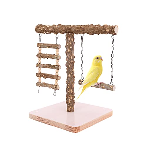 Bird Tabletop Training Perch Play Stand, Portable Parrot Swing Toys Wood Bird Cage Toys, Bird Perches Standing Sticks Exercise Gym Playground for Parakeets Cocktails Conures Lovebirds (T-B)