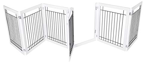 BIRDROCK HOME Indoor Dog Gate with Door - 6 Panel - 30 Inch Tall - Enclosure Kennel Pet Puppy Safety Fence Pen Playpen - Durable Wooden and Wire - Folding Z Shape Free Standing - White