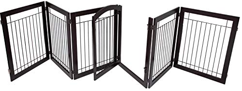 BIRDROCK HOME Indoor Dog Pet Gate with Door - 6 Panel - 30 Inch Tall - Enclosure Kennel Pet Puppy Safety Fence Pen Playpen - Durable Wooden and Wire - Folding Z Shape Free Standing (Espresso)