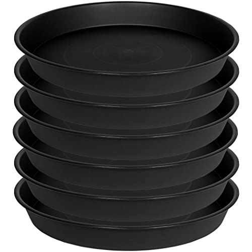 Bleuhome 6 Pack Plant Saucer Tray, 4 6 8 10 12 13 15 17 19 inch Plant Saucers, Heavy Duty Plastic Plant Saucers for Indoors, Bird Bath Bowls, Flower Plant Water Trays for pots Planter (6", Black)