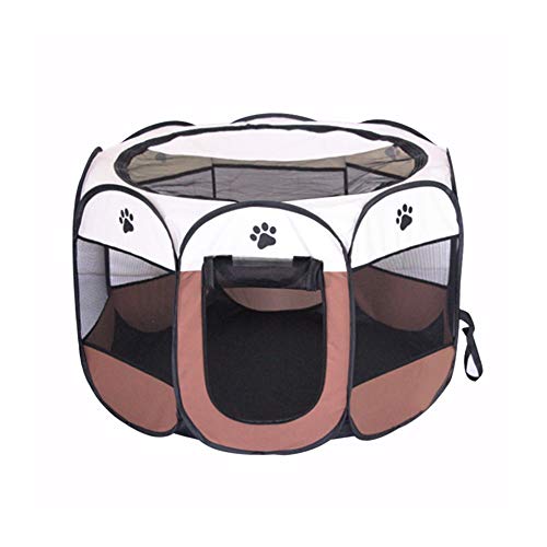 BODISEINT Portable Pet Playpen, Dog Playpen Foldable Pet Exercise Pen Tents Dog Kennel House Playground for Puppy Dog Yorkie Cat Bunny Indoor Outdoor Travel Camping Use (Large, Coffee - Beige)