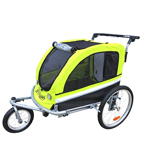 Booyah Large Pet Bike Trailer Dog Stroller & Jogger with Shocks Non Tipping. Green/Yellow