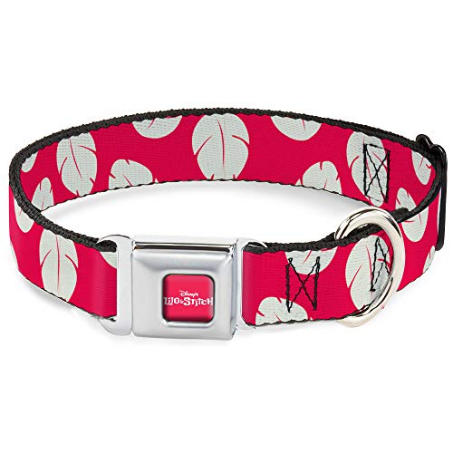 Buckle-Down Dog Collar Seatbelt Buckle Lilo Stitch Bounding Lilo Dress Leaves Red Ivory 11 to 17 Inches 1.0 Inch Wide, (DC-SB-DYAHR-WDY636-1.0-M)