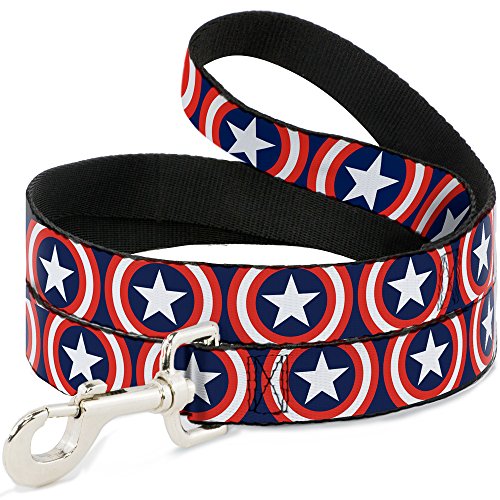 Buckle-Down Pet Leash - Captain America Shield Repeat Navy - 4 Feet Long - 1" Wide