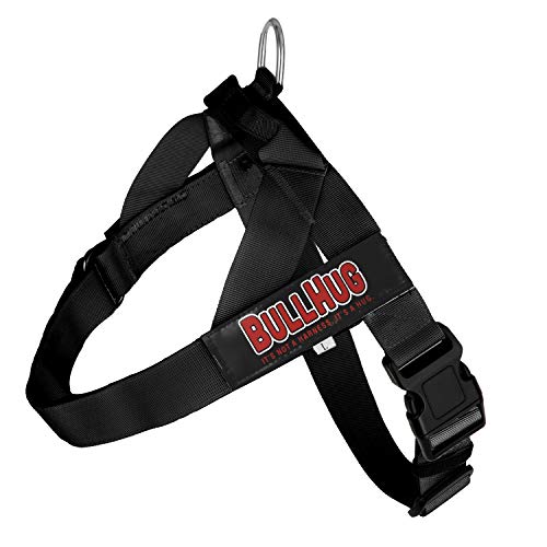 BULLHUG Harness – Made for Larger Chested Dogs Like English Bulldogs, French Bulldogs, Pugs & More. Stops Dogs from Pulling & Choking on Walks (Black, Medium)