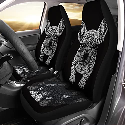 Bulopur Bohemia French Bulldog Print Car Seat Covers Set of 2 Front Bucket Seats Protector Auto Interior Accessories Decor Universal Fit for Car Truck SUV