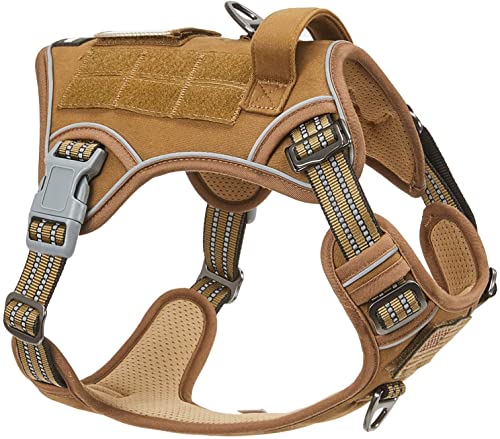 BUMBIN Tactical Dog Harness for Large Dogs No Pull, Famous TIK Tok No Pull, Fit Smart Reflective Pet Walking Harness for Training, Adjustable Dog Vest Harness with Handle Brown L