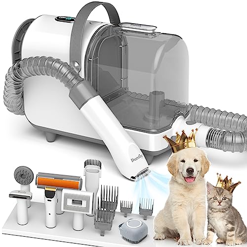 Bunfly Dog Clipper Grooming Kit & Vacuum Suction 99.99% Hair, 7 Pet Grooming Tools for Dogs Cats and Other Animals, 3L Large Capacity Dust Cup(Silver & White