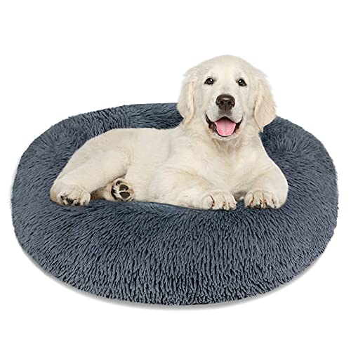 Calming Dog Bed Cat Bed Donut Cuddler, Anti Anxiety Dog Bed for Small Medium Large Dogs Cats, Machine Washable Round Warm Bed, Faux Fur Pet Bed, Waterproof Non-Slip Bottom (23"/30"/36")