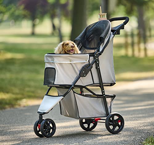 Carlson Pet Products Stroller, Includes 360 Degree Front Wheel Swivel, Rear Wheel Breaks, Reflective Trim, Mesh Panels, Umbrella and Mesh Canopy, Khaki