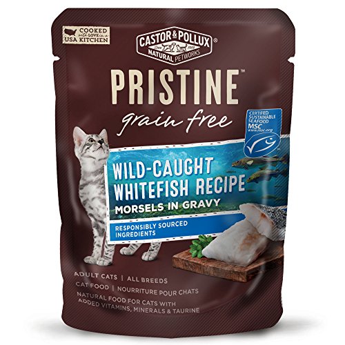 Castor & Pollux Pristine Grain Free Wild-Caught Whitefish Recipe Morsels in Gravy Cat Food Pouches, (24 Pouches) 3 Oz