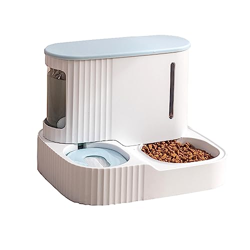 Cat Feeder, Basic Self Feeding Food and Water Dispenser Gravity Automatic Pet Plastic Whisker Friendly 4/5 gallons Dry Food and 1/5 Gallon Water 2 in 1 Outdoor(Blue)