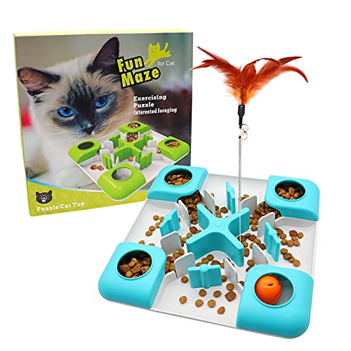 Cat Slow Feeder Cat Treat Toy, Cat Puzzle Feeder Food Dispenser, Interactive Treat Maze & IQ Training Toys for Cats - Slow Feeder Cat Bowl for Healthy Eating Diet