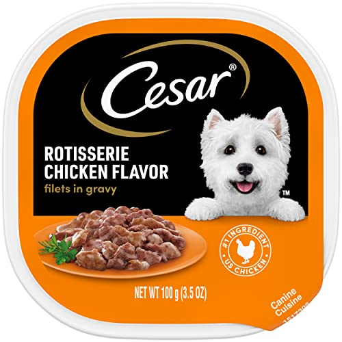 CESAR Adult Wet Dog Food Filets in Gravy Rotisserie Chicken Flavor, 3.5 oz. Easy Peel Trays, Pack of 24