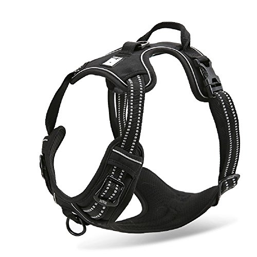 Chai's Choice Best Outdoor Adventure Dog Harness. 3M Reflective. Caution - Please Measure Dog Before Ordering! Matching Leash and Collar Available (Large, Midnight Black)