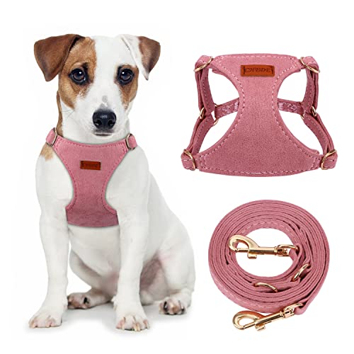 CHEDE No Pull Puppy Harness and Multifunction Dog Leash Set- 8 Colors Soft Adjustable No Choke Escape Proof Cute,Lightweight Pet Vest Harness for Small and Medium Dog (S, Antique Pink)