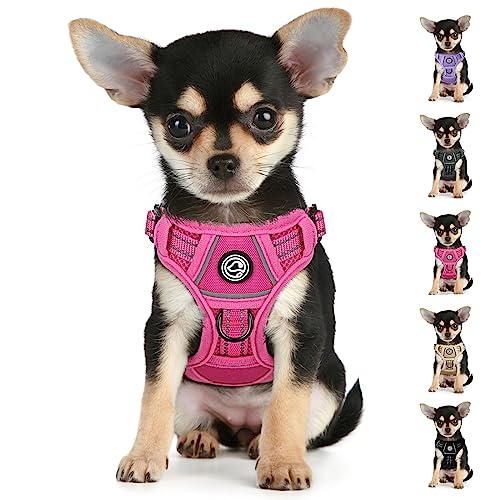 Chihuahua Harness Adjustable Dog Harness for Growing Puppy 1-5lb No Pull Dog Harness, Soft No Choke Escape Proof Pet Harness Vest,Pink,XXS