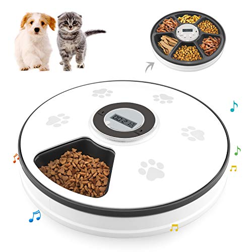 Chintu Automatic Cat Food Dispenser, Auto Cat Feeder - 6 Meals Pet Wet Food Dispenser for Small Dog with Programmable Timer Portion Control Timed Cat Feeder with Voice Reminder