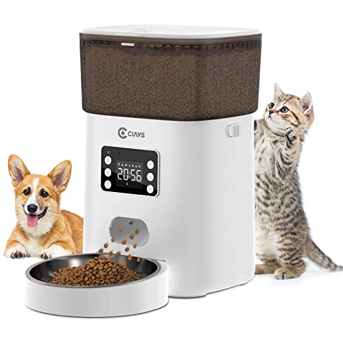 Ciays Automatic Cat Feeders, 4L Cat Food Dispenser Up to 20, 6 Meals Per Day, Pet Dry Food Dispenser for Small Medium Cats Dogs, Dual Power Supply & Voice Recorder, White