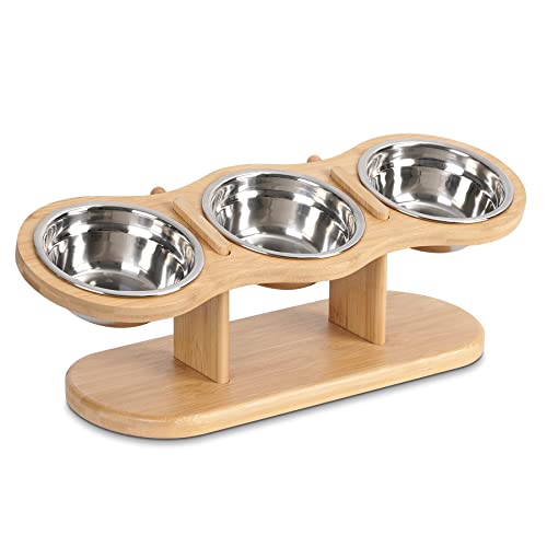 CILXGQLN Elevated Cat Bowls Raised Cat Food Bowls, 15° Tilted Pet Bowls for Cats Puppy Small Dogs, Raised Dog Bowl Stand Feeder Adjustable Dog Cat Food Water Bowls Stand with 3 Stainless Steel Bowls