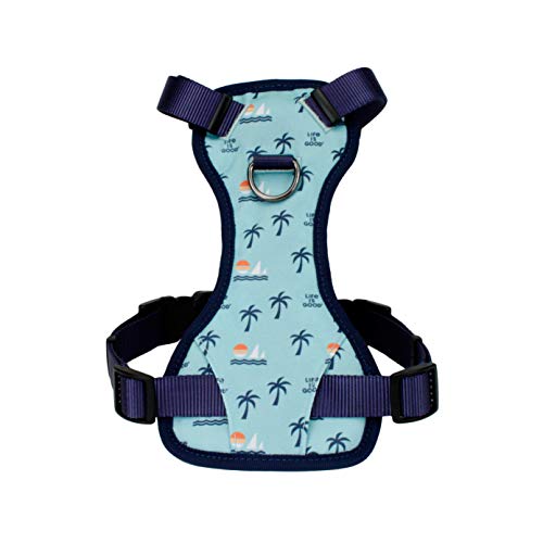 Coastal - Life is Good - Canvas Overlay Dog Harness, Blue Good Vibes, 5/8" x 16"-24" (Small)