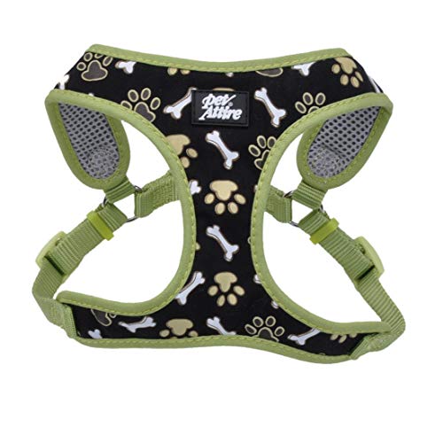 Coastal - Ribbon - Designer Wrap Adjustable Dog Harness, Brown Paws and Bones, 5/8" x 16"-19"