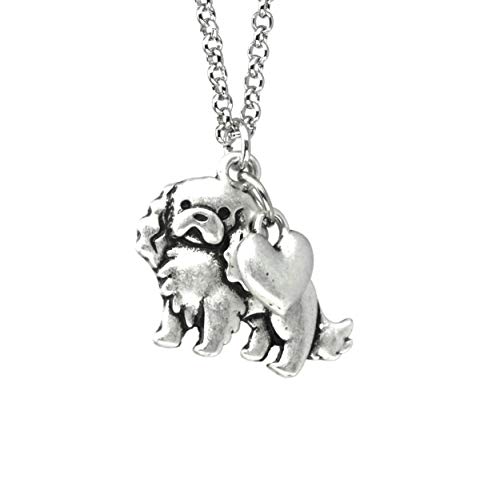 Cocker Spaniel Charm Necklace, Cavalier King Charles Spaniel Pet Dog Lover Gift, Silver Metal with Heart Pendant on a Chain, Ladies I Love My Dog Lady