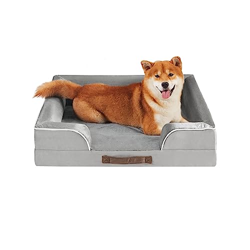 Codi Orthopedic Dog Beds with Memory Foam Layer for Medium Dogs, Waterproof Pet Bed with Removable Cover, Dog Couch/Sofa Machine Washable, Grey