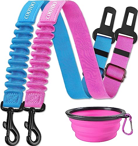 COOYOO 3 Piece Set Retractable Car Adjustable Pet Seat Belt for Vehicle Nylon Pet Safety Heavy Duty & Elastic & Durable Car Harness for Dogs