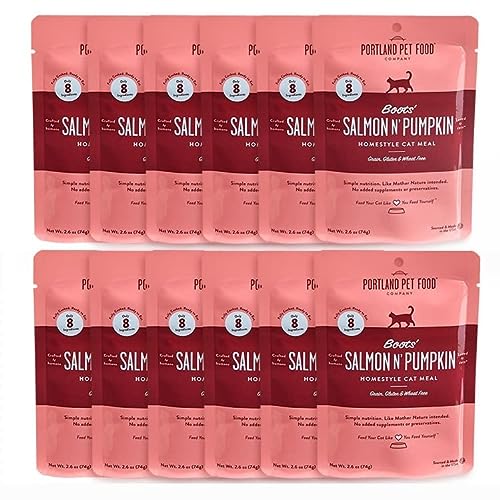 Crafted by Humans Loved by Dogs Portland Pet Food Company Human-Grade Mixed Variety Pack Wet Cat Food Pouch — Moist, Soft Cat Food Mixer, Topper, and Rotational Meal (Salmon, 12 Pack)