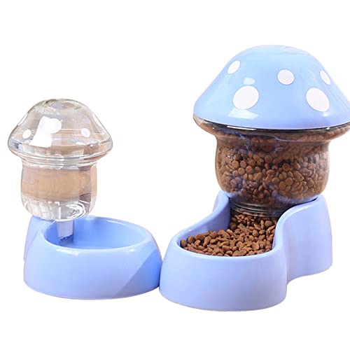 CUCUFA Cat Food and Water Bowls, Pet Food Feeder Self-Dispensing Cat Feeder Pet Dry Food Dispenser Pet Waterer for Small Medium Big Pets Blue