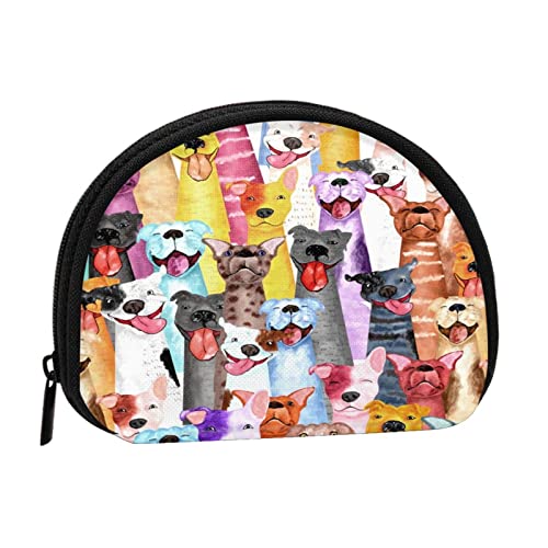 Cute Dog Kawaii Puppy Lovers Colorful Tie Dye Coin Purses Oxford Cloth Zipper Small Purse Pouch Change Wallet For Women Men Print Card Holder Shell Wallets American Pit Bull Terrier Gifts Merchandise