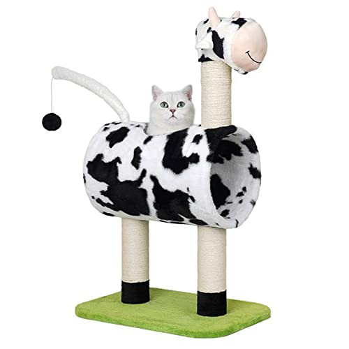 Cute Pets New 2023 Safari Activity Cat Tree Condo with Scratching Posts and Plush Pompom Activity Cat Tower Cat Play House Furniture for Indoor Cats,Cows,L