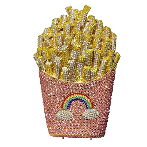 DEBIMY French Fries Chips Rhinestone Clutch Women Crystal Handbag Sparkly Evening Bag Purses for Wedding Party Pink