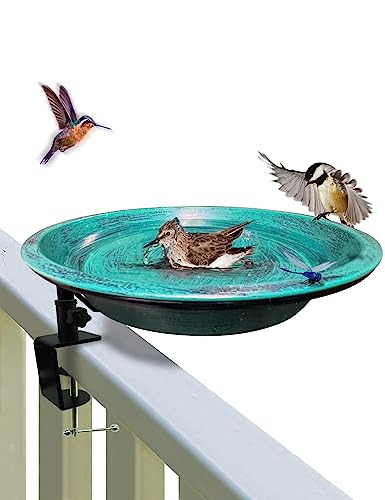 Deck Mounted Bird Bath for Outside, Detachable Birdbath Bowl with Sturdy Clamp, Easy Setup Outdoor Bird Feeder for Garden Patio Lawn Yard Decoration