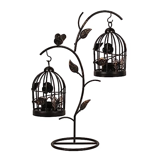 Decorative Birdcage Candle Holders for Tealight Candles, 13.8in Tall Black Vintage Candle Holder, Metal Bird cage Candle Stands for Rustic Home Decor Table Wedding Christmas Centerpiece Bird Decor