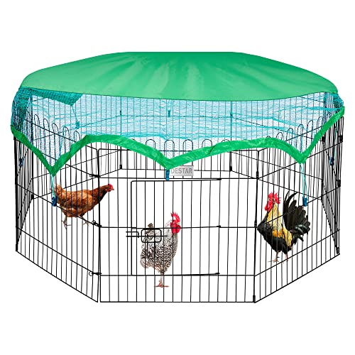 DEStar 8 Panel Foldable Outdoor Backyard Metal Coop Chicken Cage Enclosure Duck Rabbit Cat Crate Playpen Exercise Pen with Weather Proof Cover