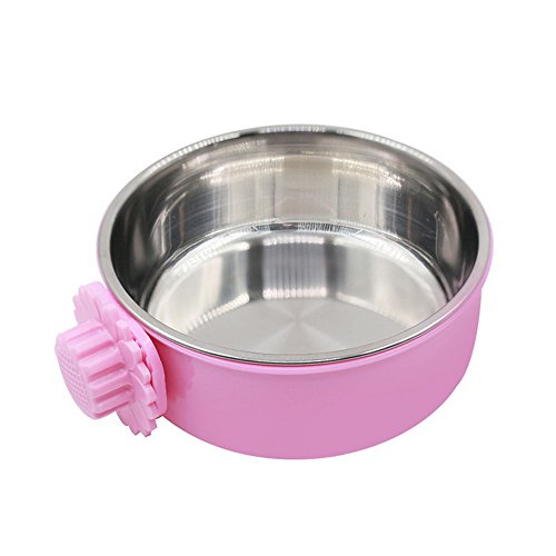 DEVILMAYCARE Pet Feeder Dog Bowl Stainless Steel Food Hanging Bowl Crates Cages Dog Parrot Bird Pet Drink Water Bowl Dish Accessory (S: 4.5''x2'', Pink)