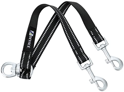 DEYACE 10/30/60 Inches Dog Coupler 360 Swivel No Tangle Reflective Double Leash for Walking 2 Dogs Black