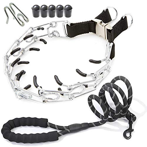 DEYACE Prong Collar for Large Dogs, Pinch Collar and Heavy Duty Leash Set, Quick Release Adjustable Dog Prong Collar