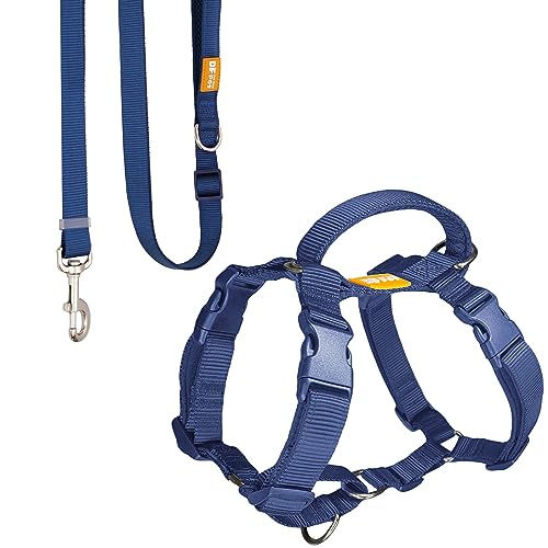 DF No Pull Martingale Dog Harness and Leash Set Adjustable Halter Harnesses for Easy Dog Walking, Dark Navy Blue, S/M