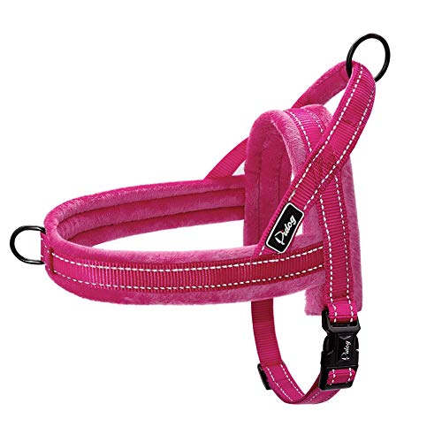 Didog Soft Flannel Padded Dog Vest Harness,Escape Proof/Quick Fit Reflective Dogs Strap Harness,Easy for Walking Training,Hot Pink XXS Size