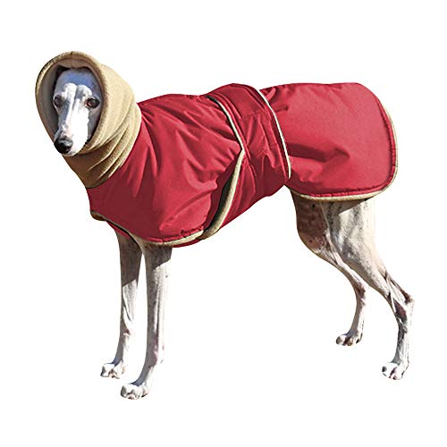 Didog Waterproof Dog Winter Jacket with Turtleneck Scarf,Pets Cold Weather Coats with Soft Warm Fleece Lining,Windproof Snowsuit Outdoor Apparel for Medium Large Dogs,Red