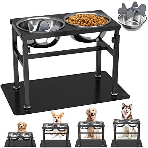 DiroPet Elevated Dog Bowls 4 Height Adjustable Raised Dog Bowl with 2 Stainless Steel Dog Food Bowls,Silicone Placemat,Non-Slip Stand for Large Medium Small Dogs and Pets