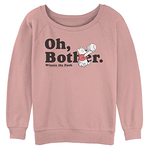 Disney Women's Winnie The Pooh More Bothers Junior's Raglan Pullover with Coverstitch, Desert Pink, Medium