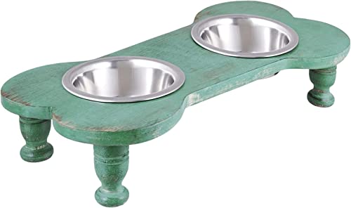 Dog Cat Pet Feeder Station | Wood | Wooden Raised Elevated Feeder | Removable Double Stainless Steel Bowl | Food & Water Dispenser | Puppy Pet Accessories | Non Spill | Indoor Outdoor | Feeding Bowl