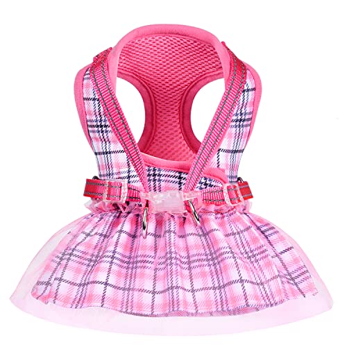 Dog Dresses for Small Dogs Girl Dog Clothes Outfit Apparel Summer Puppy Harness Dress Cute Pink Pet Skirt for Chihuahua Yorkie Teacup Shih Tzu Cats Clothing (Pink, X-Small (Chest: 9-13"))