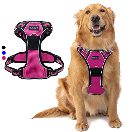 Dog Harness for Medium Large Dogs No Pull - Adjustable Dog Vest Harness with Handle for Walking Running Training - Reflective Mesh Breathable Cute Pink Dog Harness Escape Proof